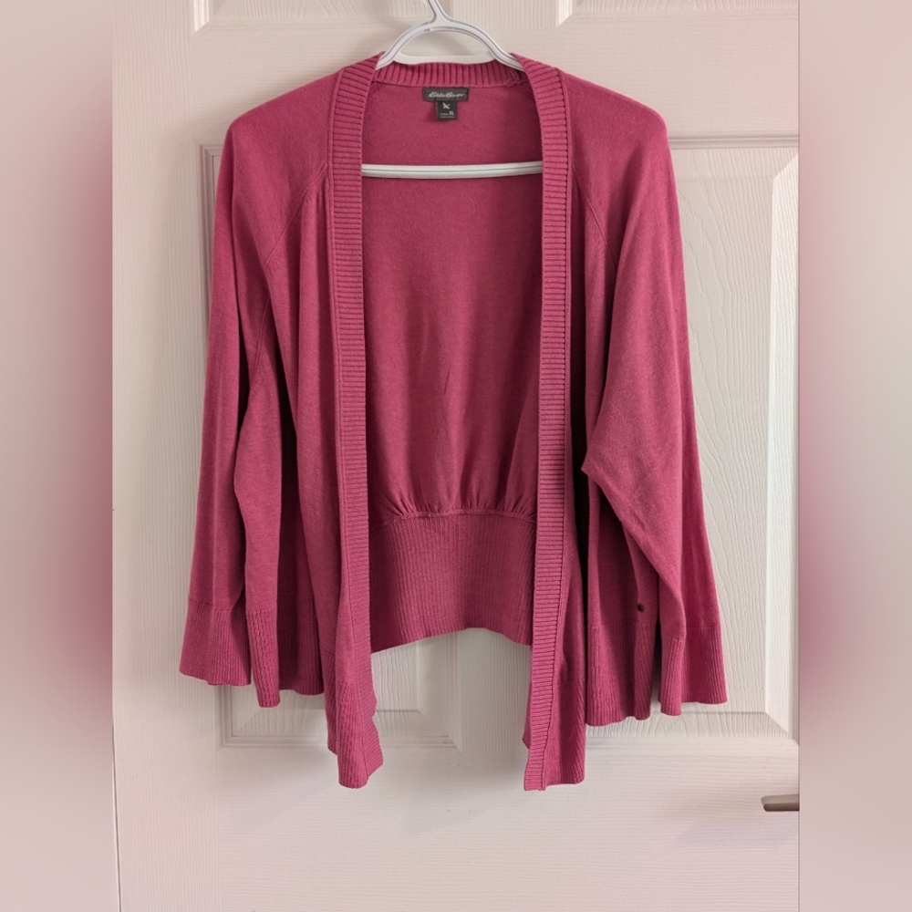 Eddie Bauer Pink Open Front High-Low Cardigan Sweater Soft Knit Boho  Barbie XL
